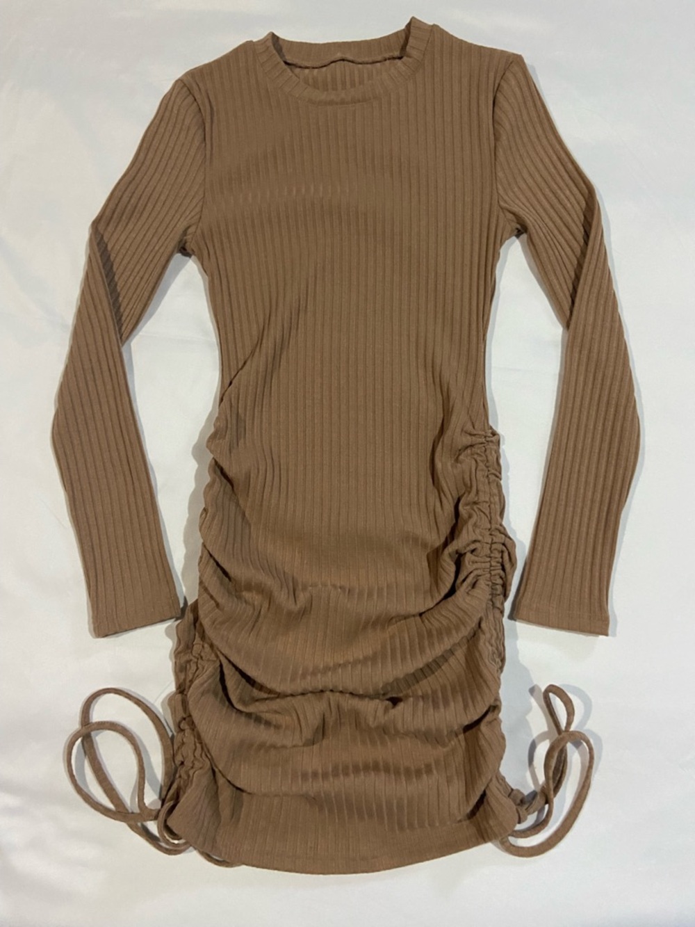 Stretch Ribbed Bodycon Dress - Camel Brown